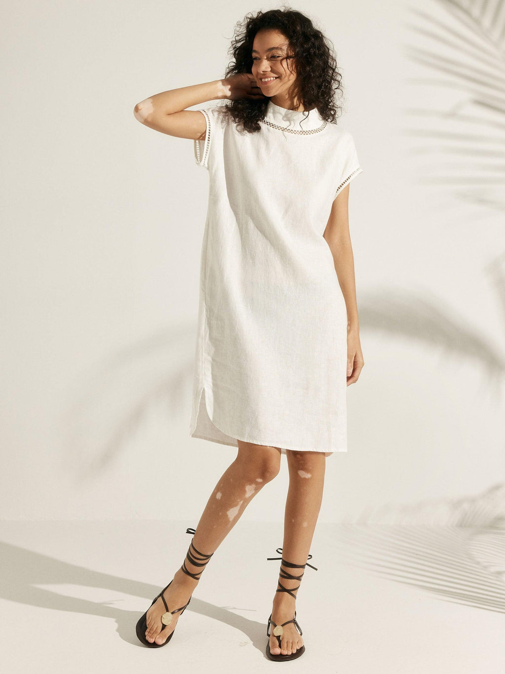 100% Linen Cutout Turtleneck Mini Dress ZAHRA