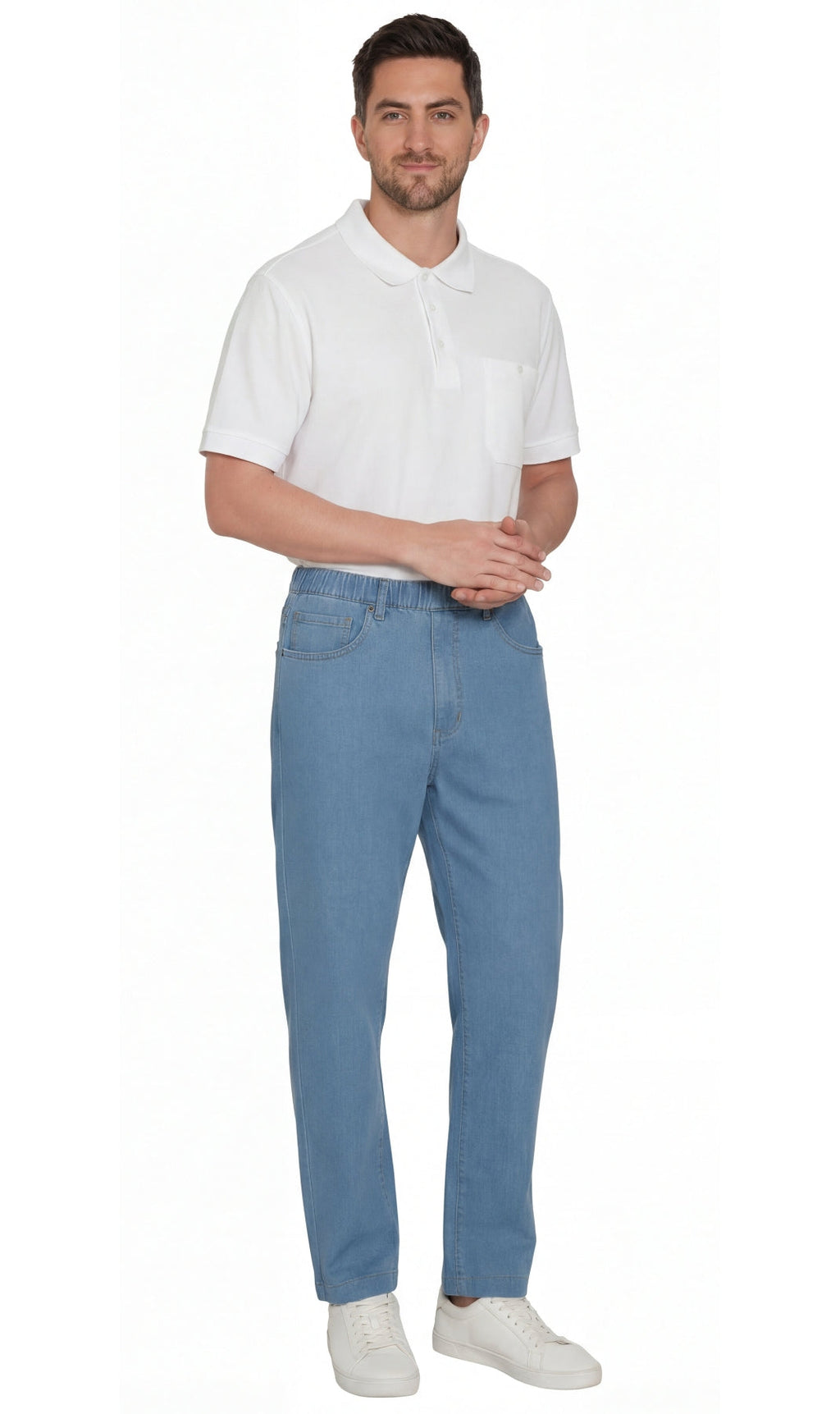 Men’s Lightweight Casual Elastic Waist Pull-On Jeans – Denim & Twill Pants with Easy Fit