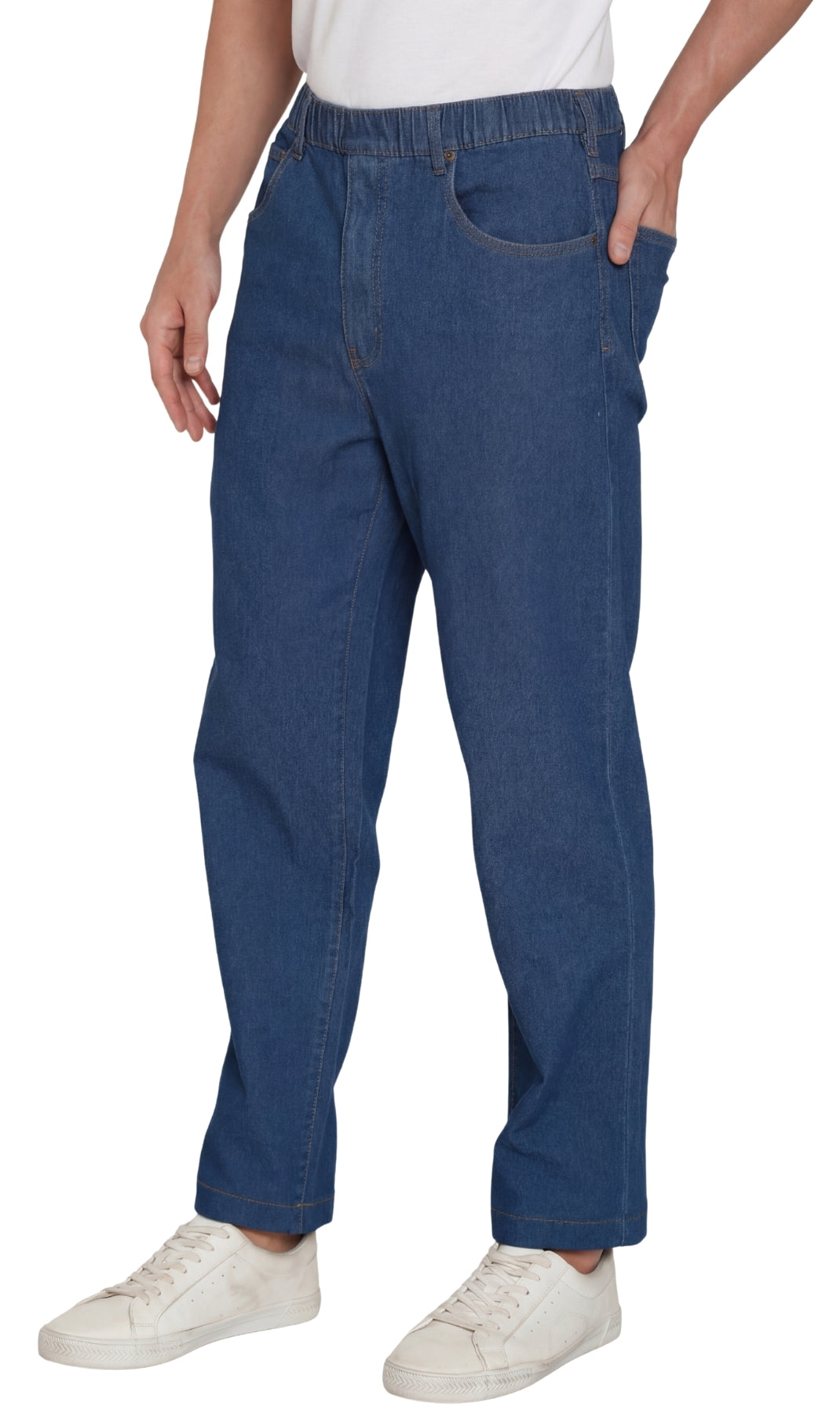 Men’s Lightweight Casual Elastic Waist Pull-On Jeans – Denim & Twill Pants with Easy Fit