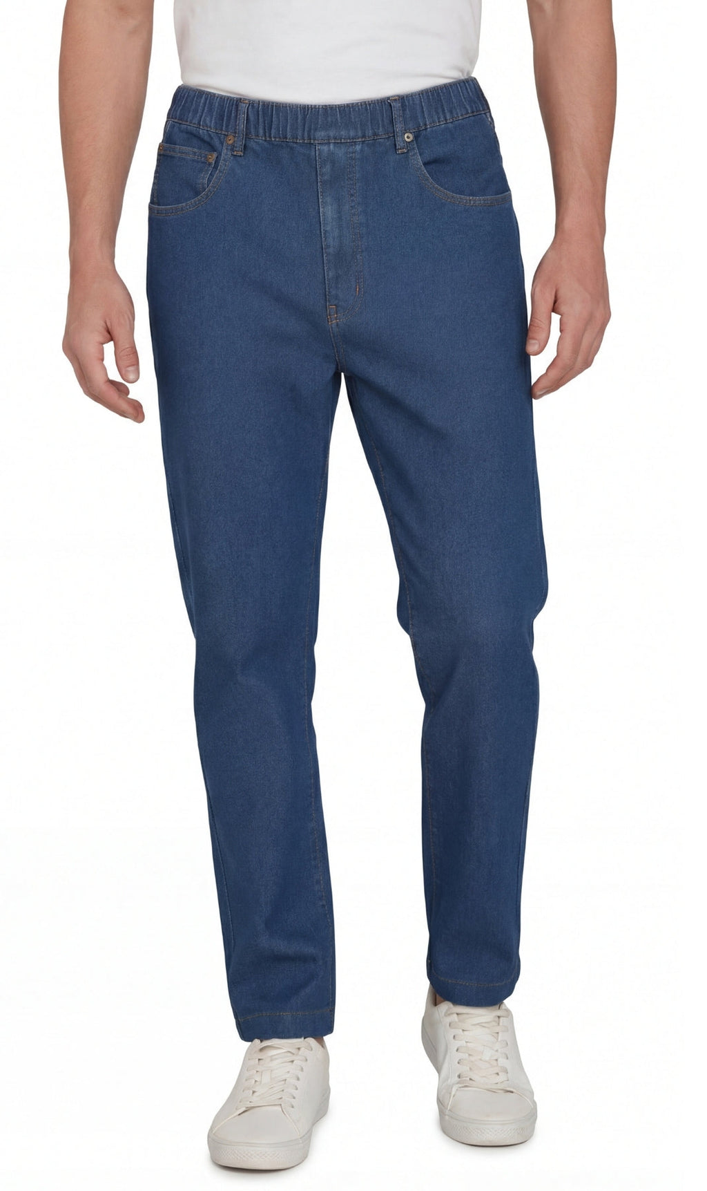 Men’s Lightweight Casual Elastic Waist Pull-On Jeans – Denim & Twill Pants with Easy Fit