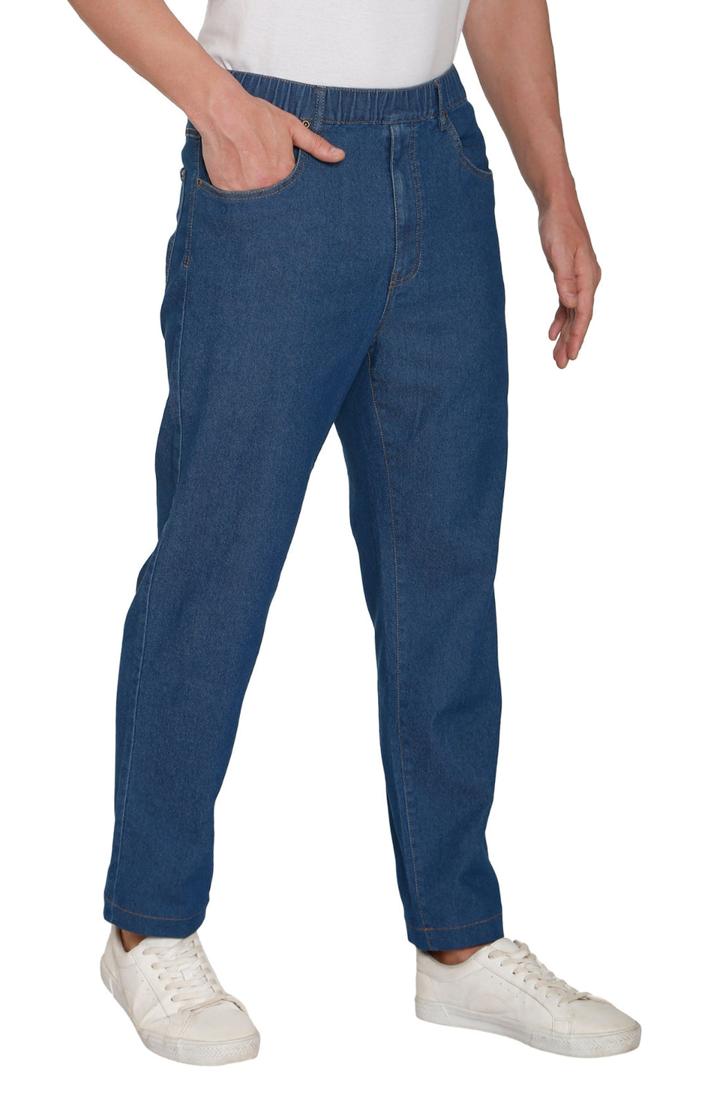 Men’s Lightweight Casual Elastic Waist Pull-On Jeans – Denim & Twill Pants with Easy Fit