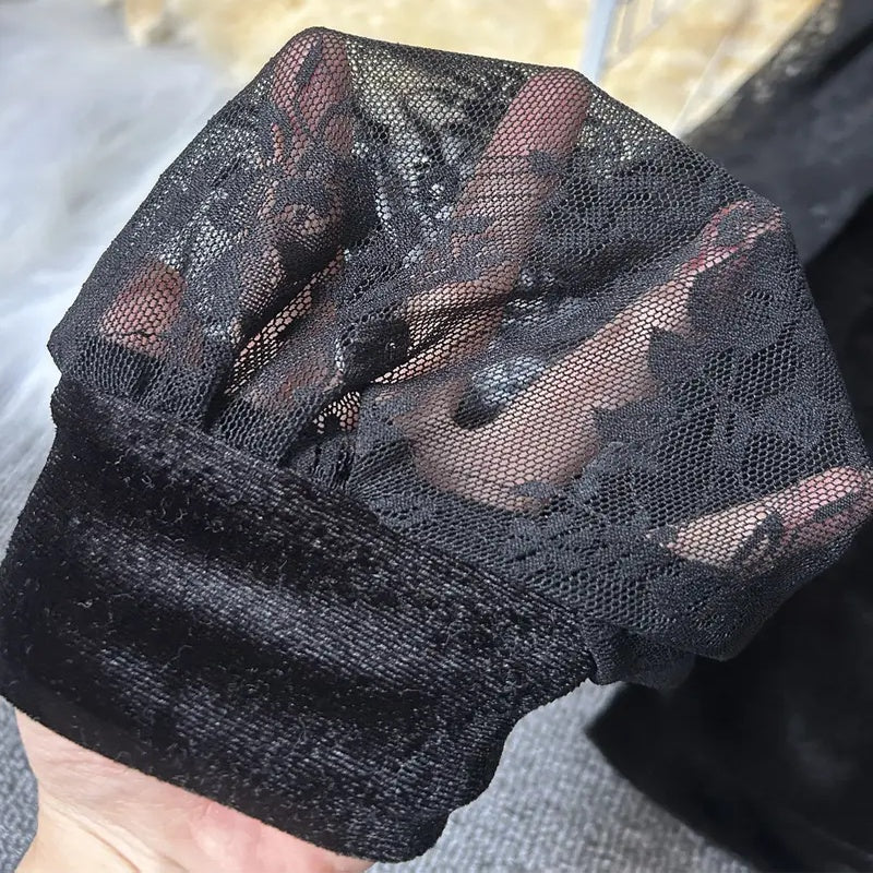 Women's Velvet & Lace Trim Top V-Neck Long Sleeve Blouse